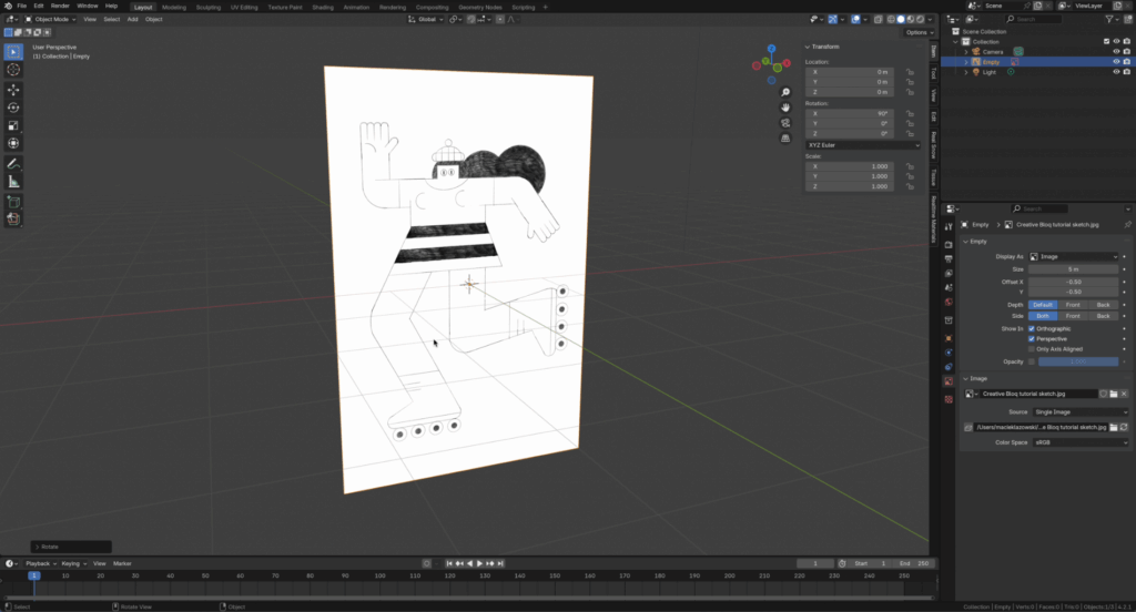 How to set up sketch references for modelling in Blender
