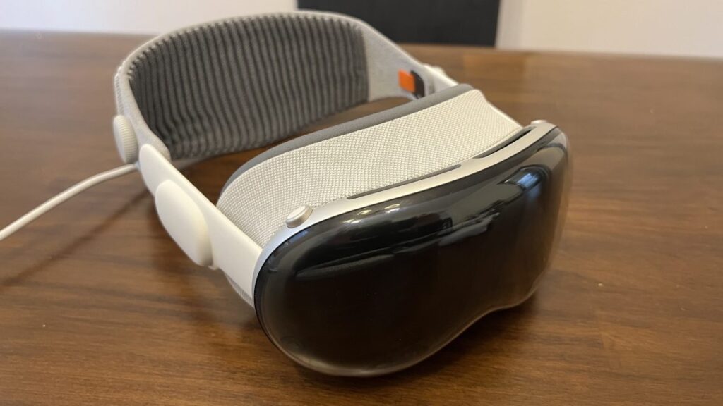The glass front of a sleek headset