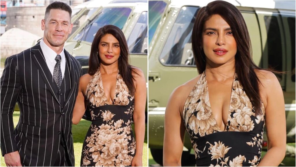 Priyanka Chopra poses with John Cena in the dreamiest floral bodycon dress for Heads of State promotions. See pics | Fashion Trends