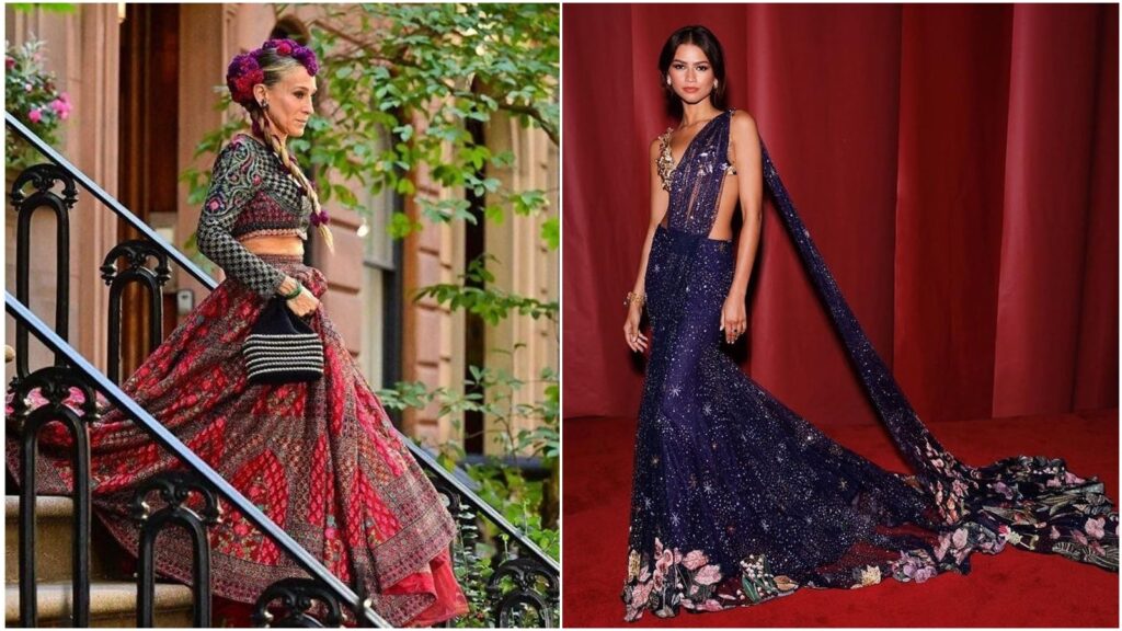 From Zendaya to Princess Diana, discover how Hollywood celebrities like Gigi Hadid, Sarah Jessica Parker, and Sophie Turner have embraced Indian fashion in style, wearing iconic saris and lehengas by top Indian designers.