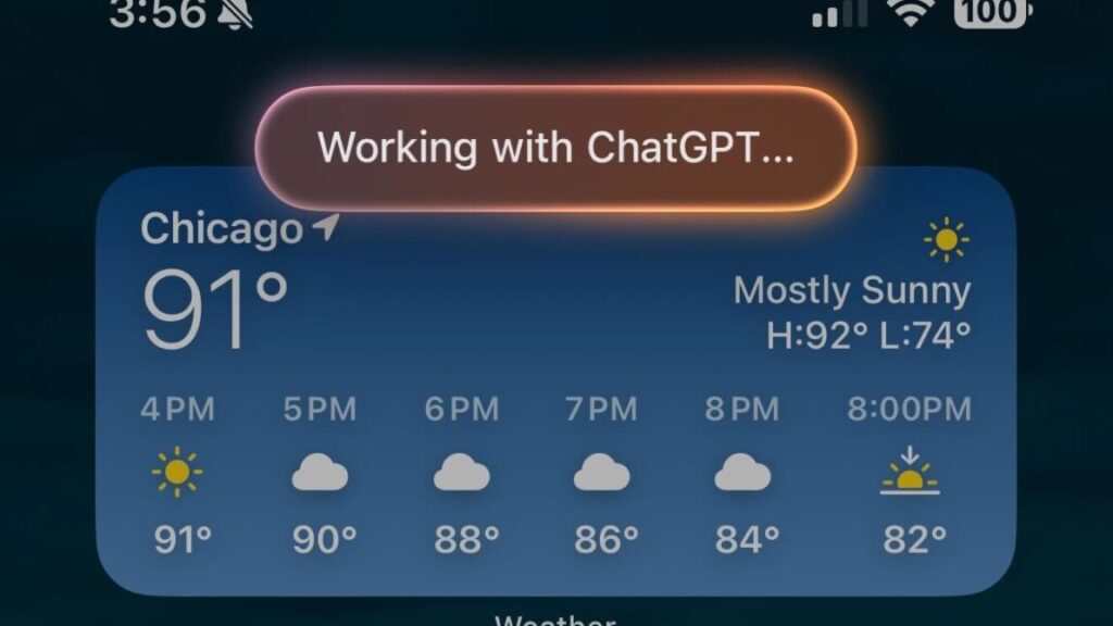 An iOS interface that says "Working with ChatGPT"