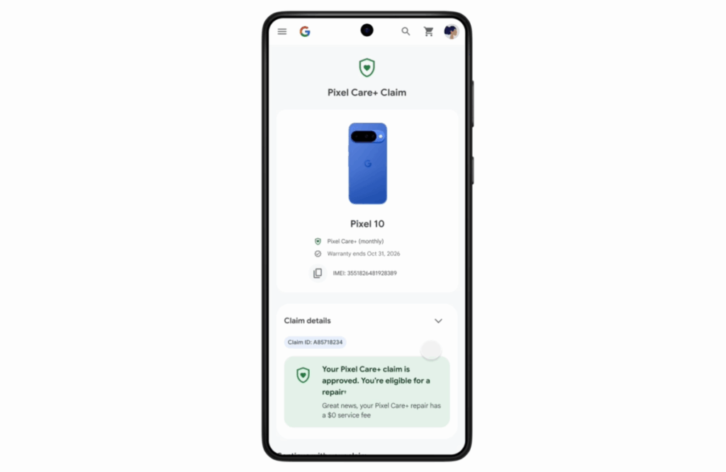 Pixel Care+ claim on phone