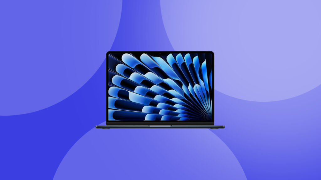 The MacBook Air (M4) on a blue background.