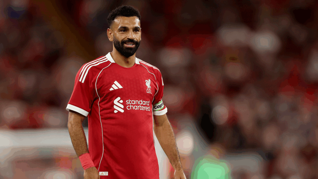 Mohamed Salah of Liverpool during the pre-season friendly match between Liverpool v Athletic Club Bilbao at Anfield on August 04, 2025 in Liverpool, England.