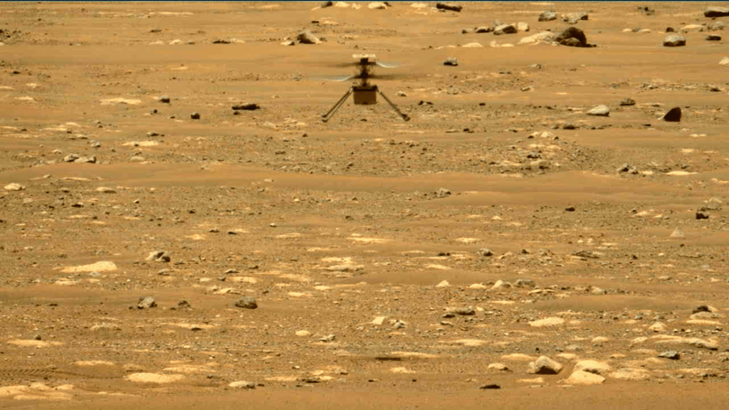 ingenuity mars helicopter mid-flight