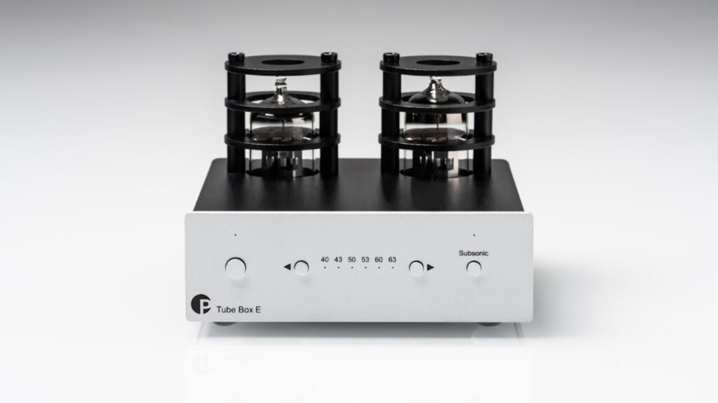 Pro-Ject Tube Box E on a shaded light grey background