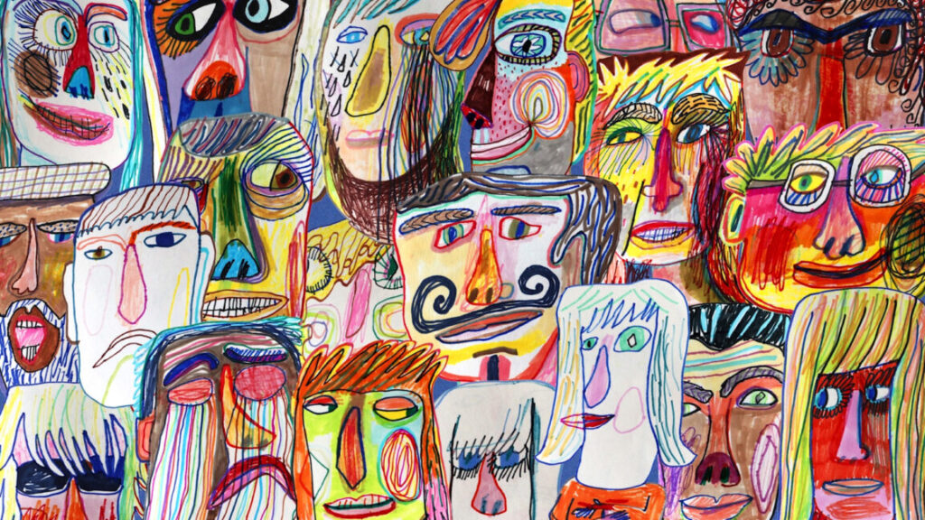 Illustration of many cartoon faces.