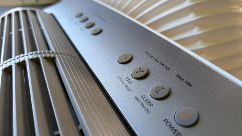 midea duo portable ac top of unit with close up of control panel