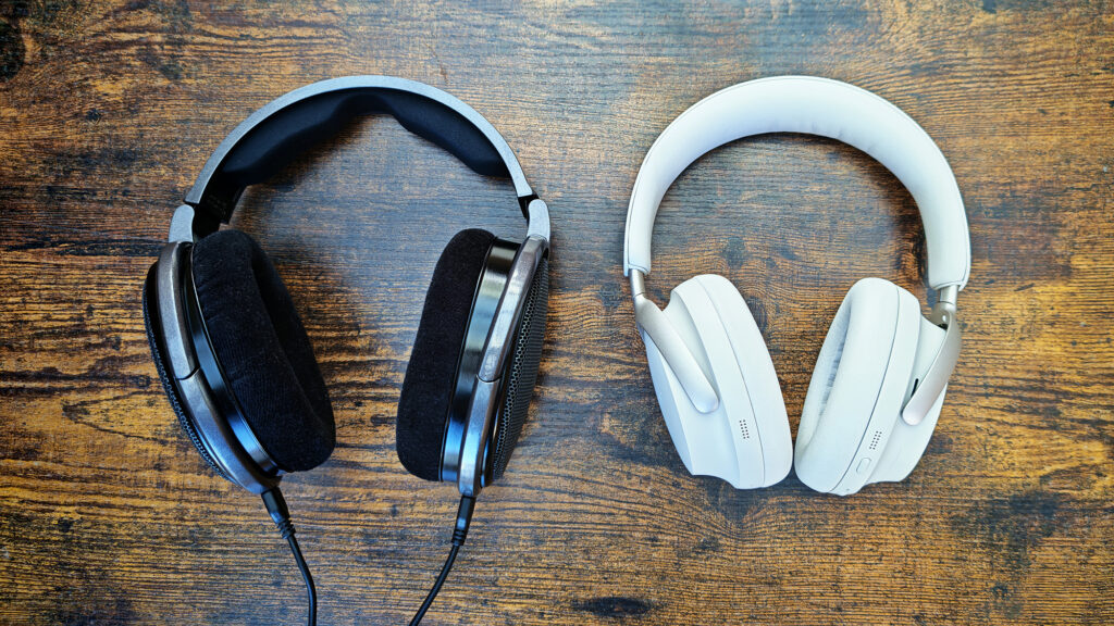 Photos featuring the Bose QC Ultras and the Sennheiser HD 650s.