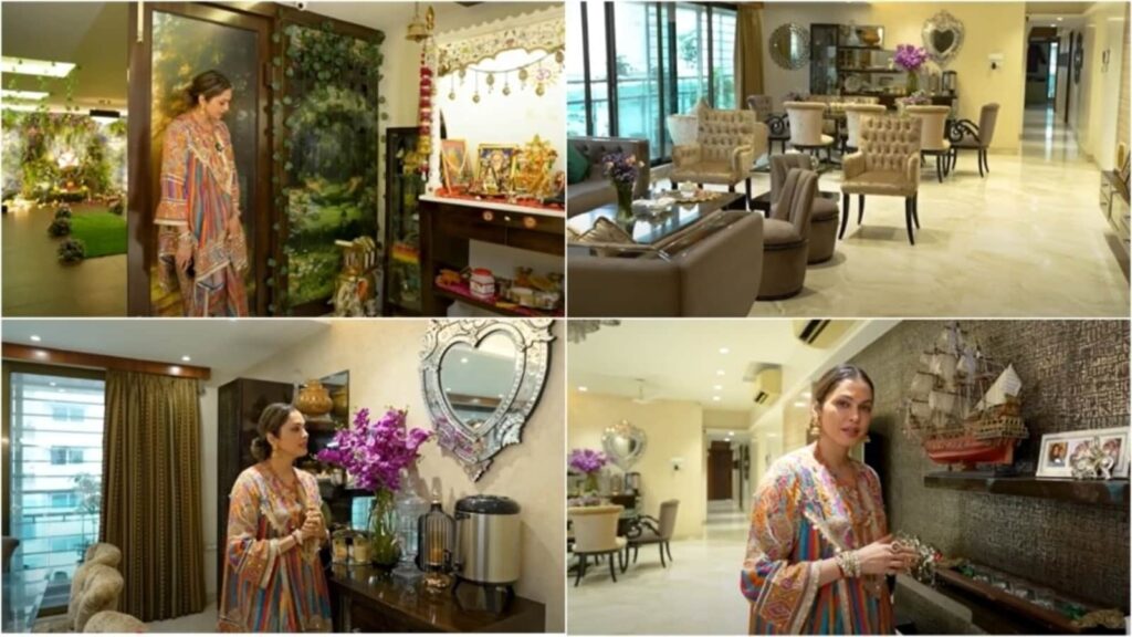 Isha Koppikar's spacious Mumbai flat features serene home mandir with numerous gods, goddesses, family deities. Watch