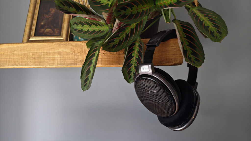 A selection of photos of the HD 650 headphones in a home office.