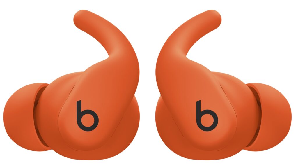 Powerbeats Fit earbuds on a white background