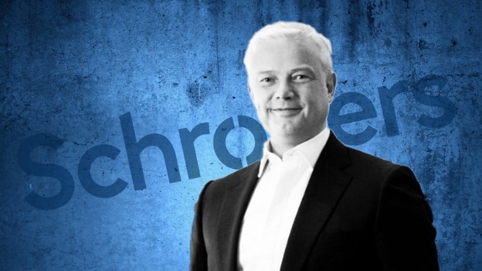 Schroders chief issues staunch defence of London equity market Richard Oldfield in front of a blue background with the word ‘Schroders’ partially visible behind him.