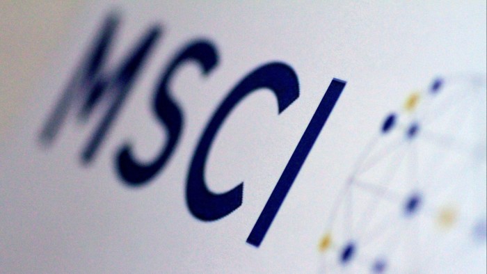 MSCI launches index combining public and private equities The MSCI logo in bold blue letters, partially visible with a blurred network graphic on the right.
