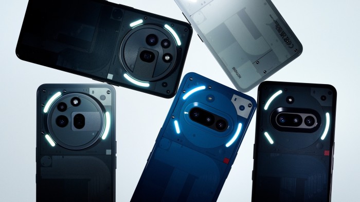 Nothing wants to make a dent in Apple’s universe Four Nothing smartphones, the Phone 3a and Phone 3a Pro, are shown with illuminated LED designs on their backs.